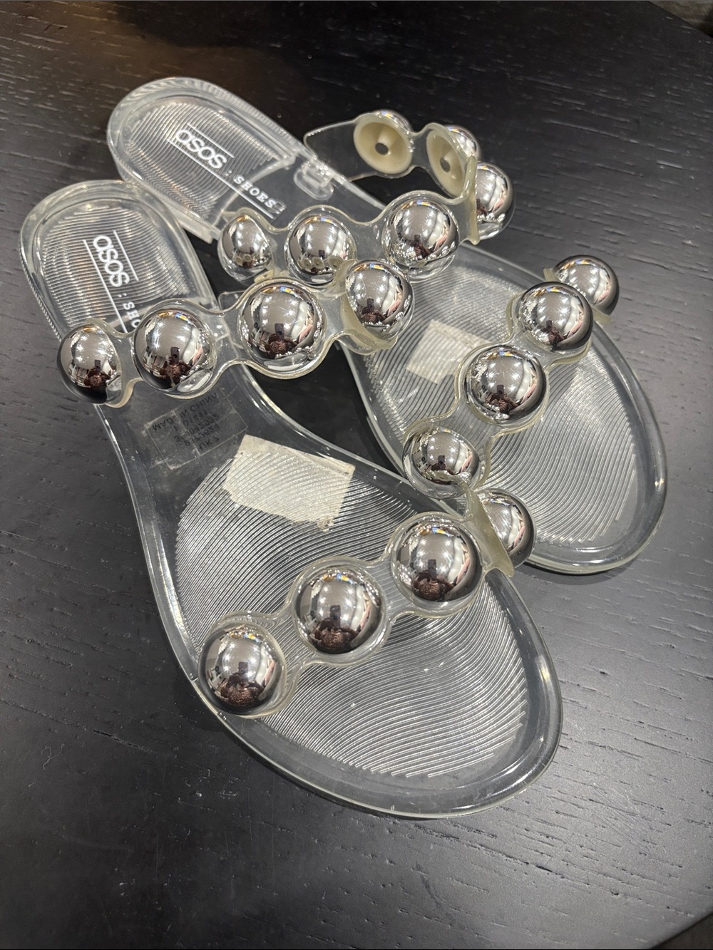 ASOS Clear Jelly Slide Sandals with Metallic Silver Ball Trim